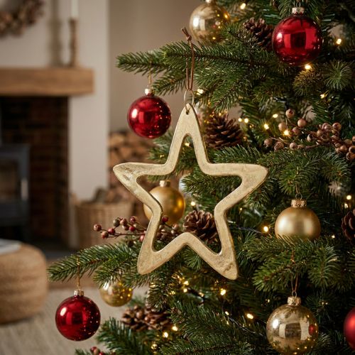 Weihnachtsanhänger, Sterndeko für den Advent, Dekostern Golden 14×14cm | Floristik21.de