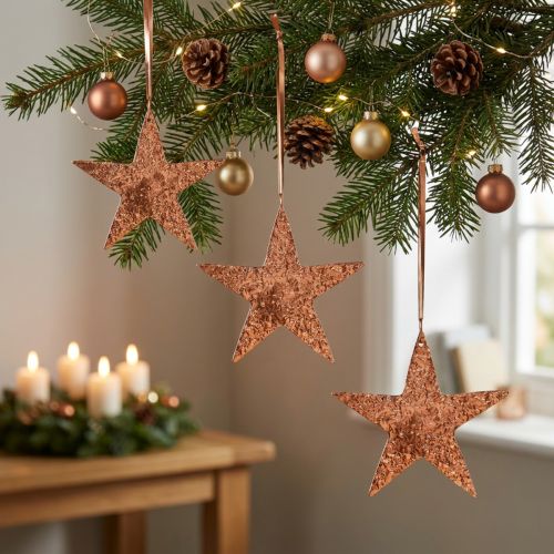 Dekostern zum Hängen, Adventsdeko, Metallanhänger Kupferfarben 12×13cm 3St | Floristik21.de