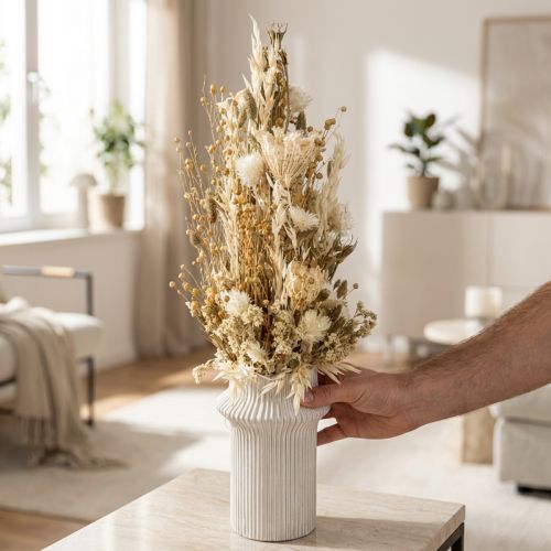 Artikel Trockenblumen Weiß Gold Deko Capblumen Phalaris 30cm 200g