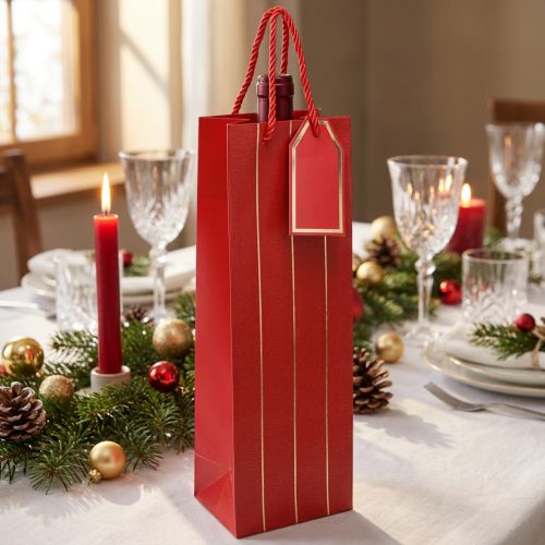 Artikel Geschenktüte Flaschentasche Weihnachten Rot Gold Papier 9×12×36cm 1 St
