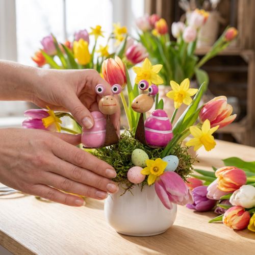 Artikel Holz Schnecken-Deko Figuren 9cm 4er-Set in Rosa und Pink für Tisch- und Fensterdekoration