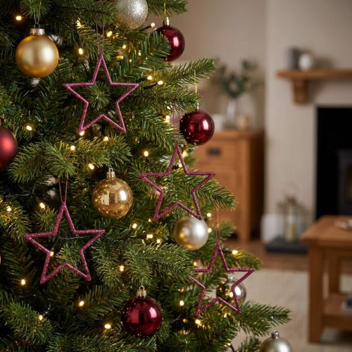 Weihnachtsdeko Glitzer-Sterne zum Hängen in Berry Glitter, 40er Set, 7,5cm - Festliche Anhänger für Tannenbaum und Fenster | Floristik21.de