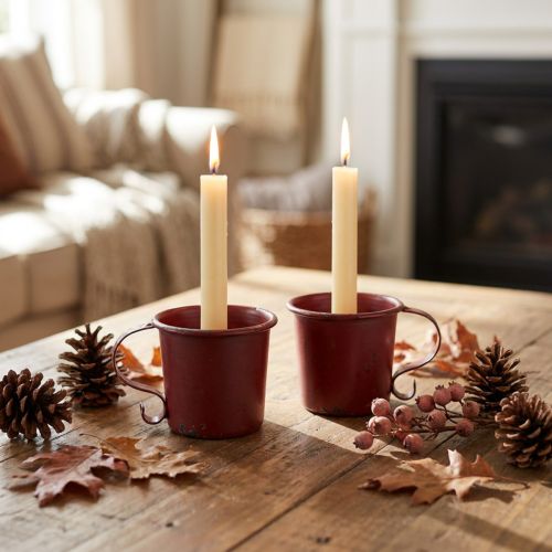 Metall-Stabkerzenhalter Weinrot im Shabby Chic für Tischdeko Ø7cm H6cm 2er-Set | Floristik21.de