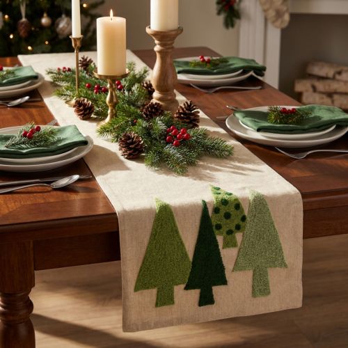 Tischläufer Weihnachten Tannenbäume Grün 140x41,5cm | Floristik21.de