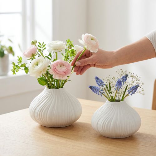 Blumenvase Keramik Zwiebelform Weiß Ø13cm H13,5cm 2St | Floristik21.de
