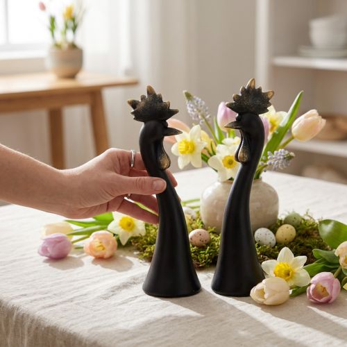 Osterdeko Huhn Deko Hahn Schwarz Gold H19cm 2St | Floristik21.de