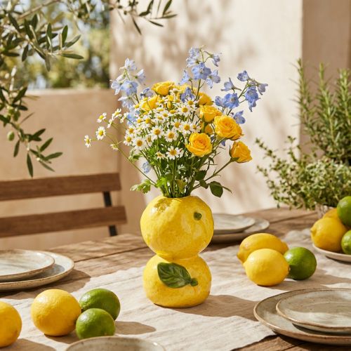 Artikel Blumenvase Zitrone Deko Keramik mediterran gelb H13cm