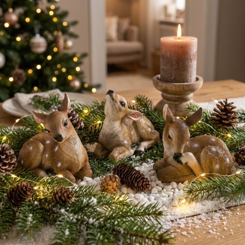 Reh Dekofigur Set liegend Polyresin handbemalt Winterdeko 3 Stk | Floristik21.de