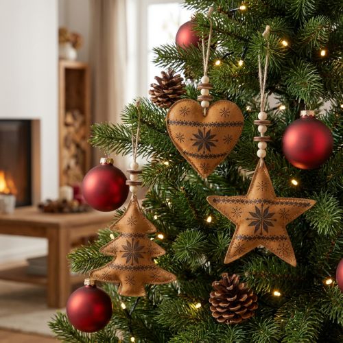 Christbaumschmuck Stern Tanne Herz Kunstleder 11cm 3St | Floristik21.de