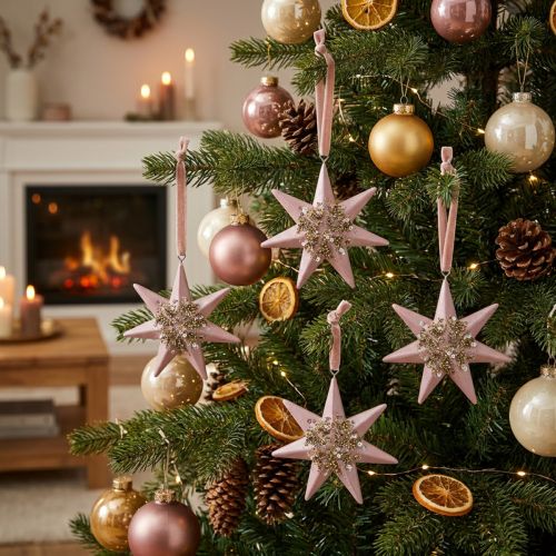Artikel Weihnachtsanhänger Deko Stern zum Aufhängen Rosa 4St