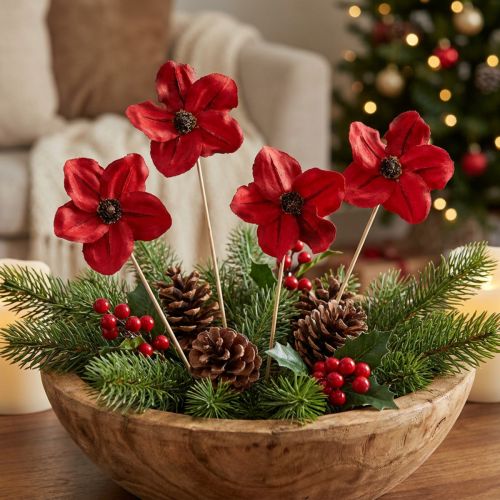 Holzblüte Stecker Rot Deko 9-12cm 45cm 15 Stück Blumen | Floristik21.de