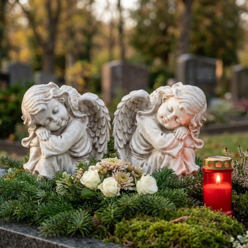 Artikel Trauernder Engel Dekofigur Creme Set – Stilvolle Engelskulpturen für Trauerfloristik