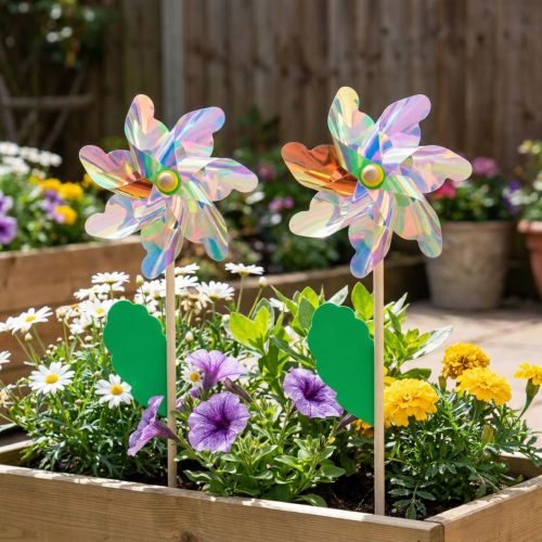 Artikel Irisierendes Windrad Blume Windmühle Gartendeko Ø17,5cm 2St