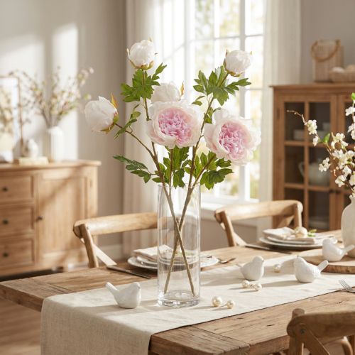 Deko Pfingstrosen Rosa 3 Blüten Langstielig 80cm 2St - Kunstblumen Hochzeit Deko | Floristik21.de