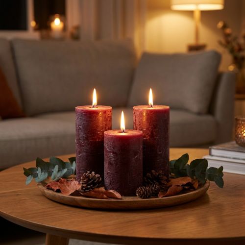 4er Set Burgund Stumpenkerzen durchgefärbt 70x120mm - Dekorative Kerzen für Wohnambiente & Wellness | Floristik21.de
