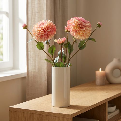 Künstliche Dahlien in Pfirsich Rosa Ø10cm L80cm 2er-Set – Dauerblüher für stilvolle Arrangements | Floristik21.de