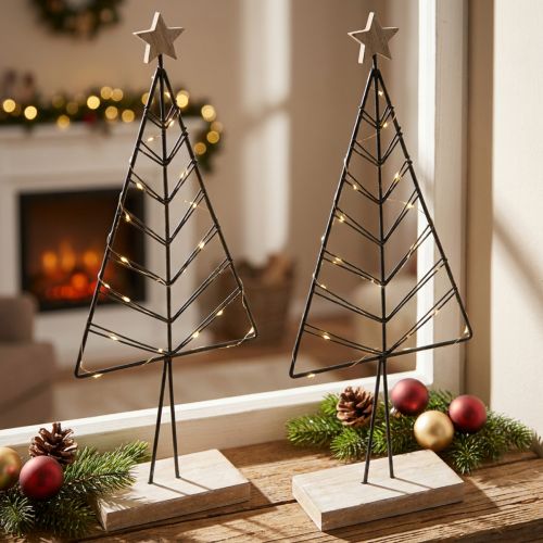Mini Weihnachtsbaum Metall Holz Schwarz Natur 28cm 2St | Floristik21.de