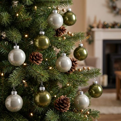 Mini Weihnachtskugeln Glas Olivgrün Silbergrau 4cm 24er Set Christbaumschmuck | Floristik21.de