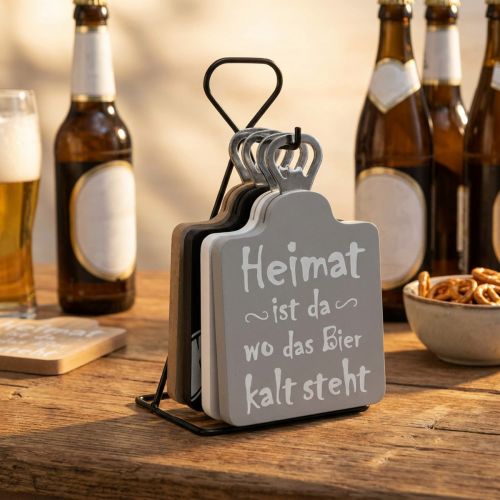 Flaschenöffner mit Sprüchen Holz, Metall Sortiert 4er-Set | Floristik21.de