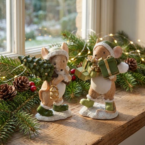 Handbemalte Weihnachtsdeko Mäuse aus Polyresin
