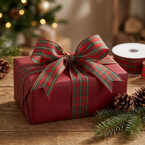 Geschenkband kariert Stoffband Rot Grün Schottisch 25mm 20m | Floristik21.de