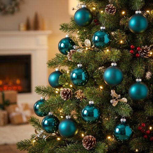 Artikel Weihnachtskugeln Glas 6cm Opalblau Matt und Glänzend 24er Set Innenbereich