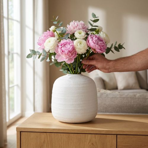 Blumenvase, Keramik Vase, Deko Vase Weiß Ø22cm H22,5cm | Floristik21.de