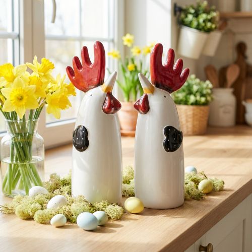Artikel Keramik Hahn Küche Deko Huhn Weiß H23 cm 2St