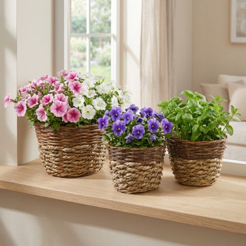 Artikel Naturkorb zum Bepflanzen, Korbdeko, Pflanzschalen Natur L21/19/16cm H21/19/16cm 3er-Set
