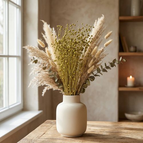 Deko Flachs Getrocknet in Olivgrün 50g – Natürliche & Nachhaltige Trockenblumen | Floristik21.de