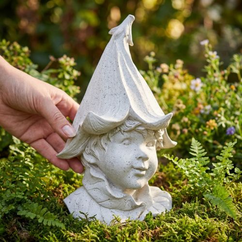 Artikel Dekofigur Wichtelkopf aus Polystone in Grau für Garten und Wohnraum 30 cm