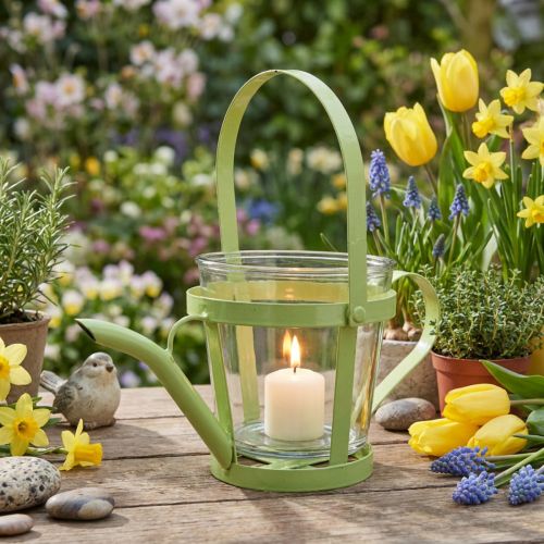 Artikel Windlicht Glas Deko Gießkanne Metall Grün Ø14cm H13cm