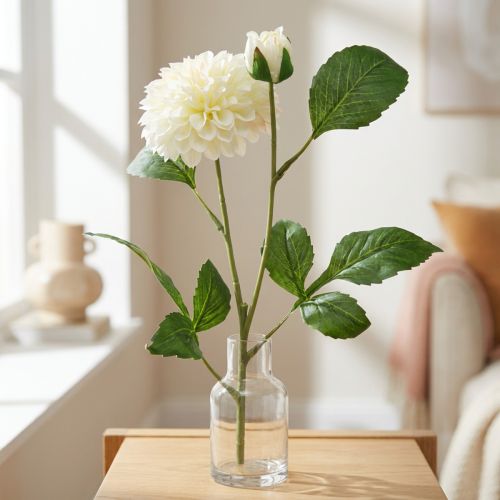 Dahlie Künstlich Kunstblumen Creme Grün 2 Blüten 60cm | Floristik21.de