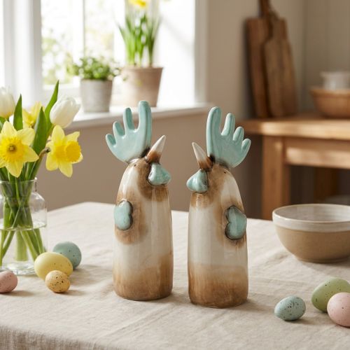 Keramik Hahn Küche Deko Huhn Hellblau Braun H23 cm 2St | Floristik21.de
