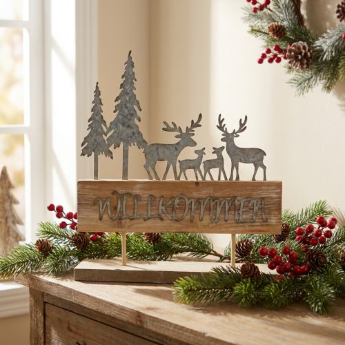 Silhouette mit Rehen, Herbstdeko zum Stellen, Willkommensschild Wald-Diorama, Weihnachten H31cm B28,5cm | Floristik21.de