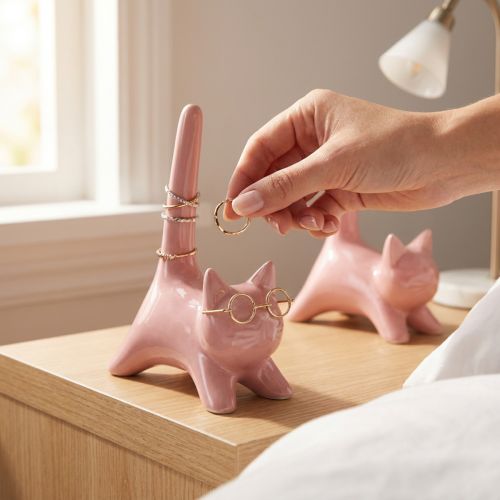 Keramik Figur Katze Rosa 14cm im 2er-Set – Dekoration und Schmuckhalter | Floristik21.de