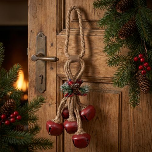 Weihnachtsdeko zum Hängen Rote Schellen mit Schleife 51cm, Festliche Hängedeko, Weihnachtsanhänger, Türkranz | Floristik21.de