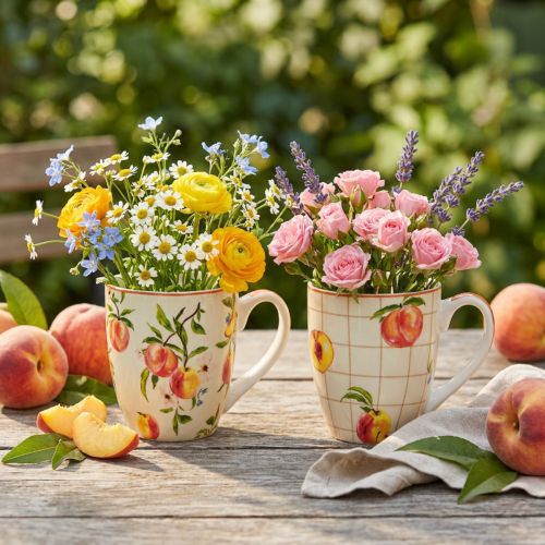 Artikel Keramiktasse mit Pfirsich-Dekor - Sommerbecher 2er Set
