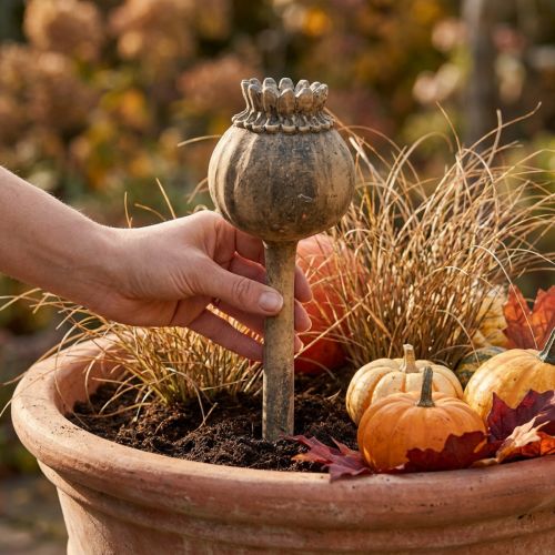 Kunststein Deko Mohnblume Antik Deko Braun Ø13cm L37,5cm | Floristik21.de