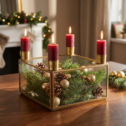 Artikel Kerzenhalter Advent Spiegel zum Befüllen Gold 15×15×10,5cm