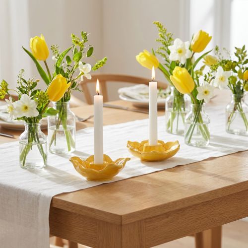 Keramik Stabkerzenhalter in Blütenform Gelb 11 cm – Set aus 2 dekorativen Kerzenständern | Floristik21.de