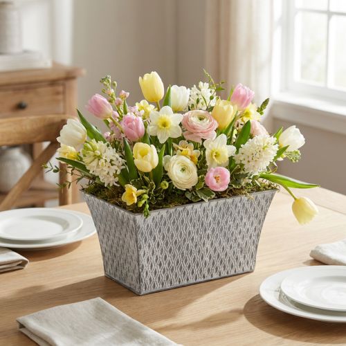 Zinkschale mit Rautenmuster 30cm×18cm H15cm | Floristik21.de