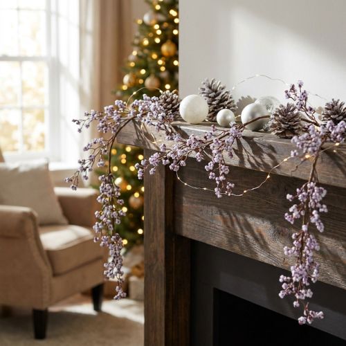 Artikel Dekohänger Beerenzweig Weiß Lila Winter Frost 130cm