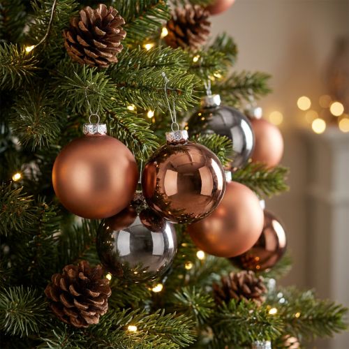 Artikel Glaskugeln Set Silber & Apricot Ø5cm 24 Stück – Elegante Weihnachtsbaumkugeln