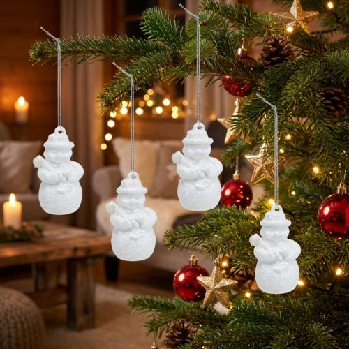 Schneemann Weiß mit Glimmer als Hänger 4,5cm 12St | Floristik21.de