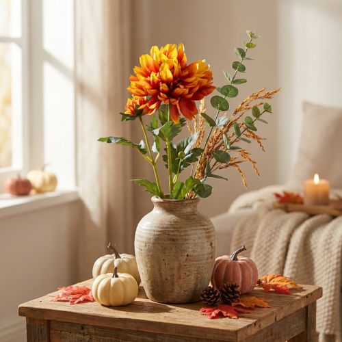 Kunstblumen Deko Dahlien Künstliche Blüten Orange 62cm | Floristik21.de