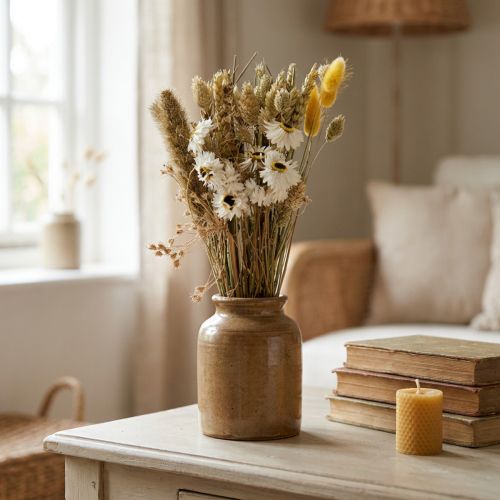 Trockenblumenstrauß Strohblumen Phalaris Weiß Gelb 30cm | Floristik21.de