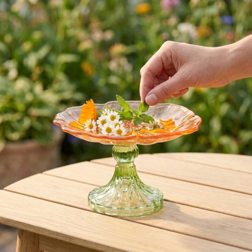 Dekoteller Glasblume mit Fuß 15cm für Tischdekoration innen | Floristik21.de