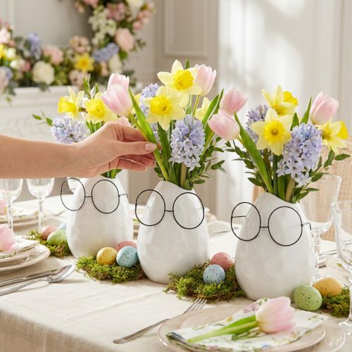 Vase mit Brille Osterdeko Keramik Weiß Ø8,5cm H13cm 3 St | Floristik21.de