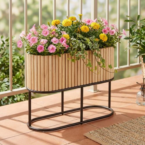 Artikel Mini-Hochbeet Jardiniere Pflanzkübel Holz Elegant Ovale Deko 50×20cm